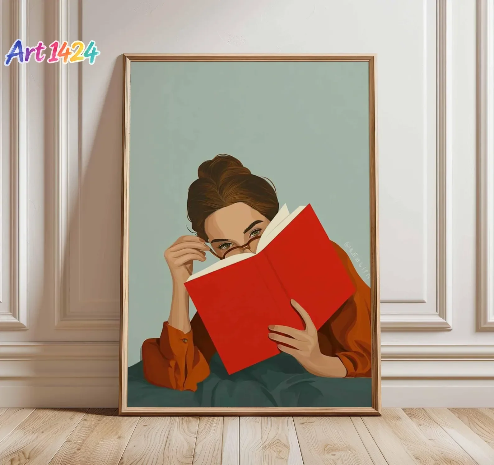 Art Book Illustration - Woman Reading Book Wall Art |